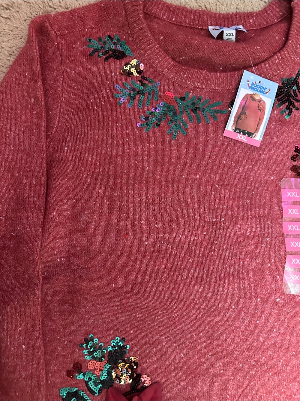 Rockin Around Pink Sequin Holiday Sweater Size XXL - Picture 5 of 6